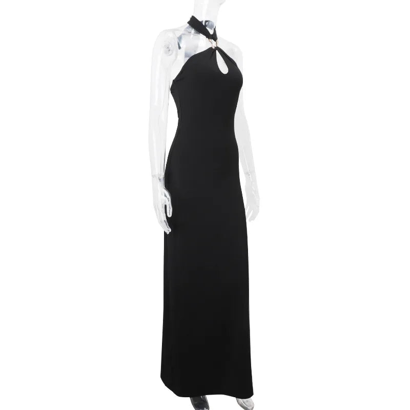Women's Elegant Backless Halter Maxi Dress - Summer Party Club Gown