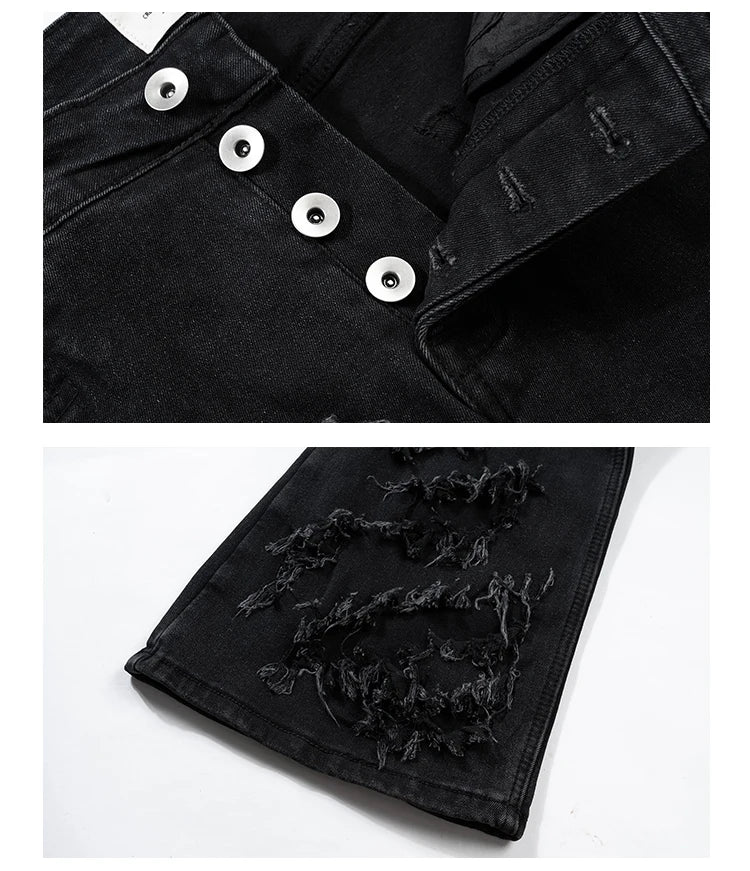 Men's Damage ripped Gothic flare pants skinny Jeans