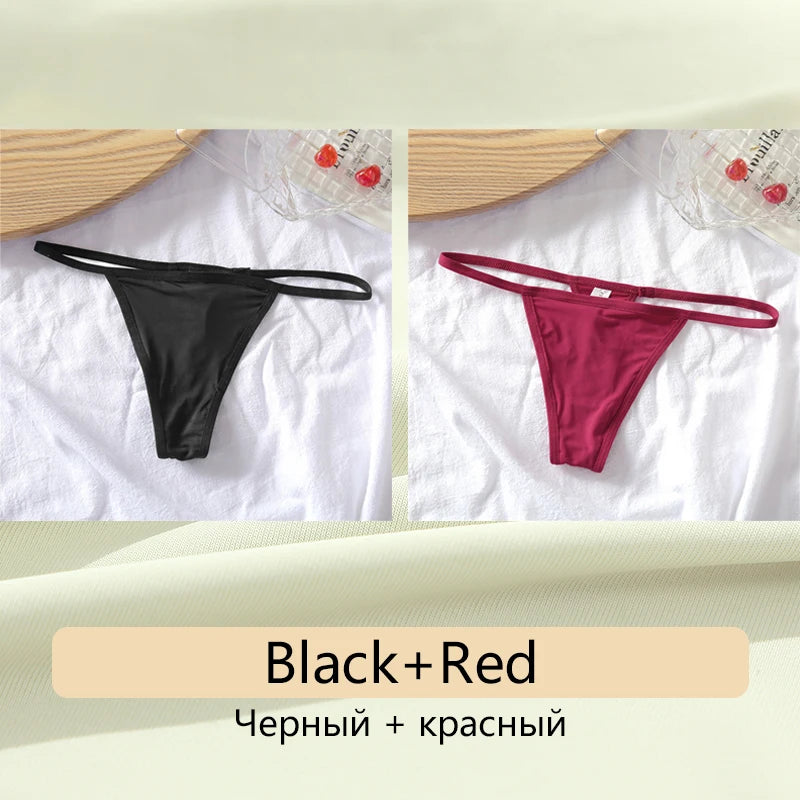 Women's Cotton Seamless Thong Set - Low Waist Comfort Underwear (2 Pack)