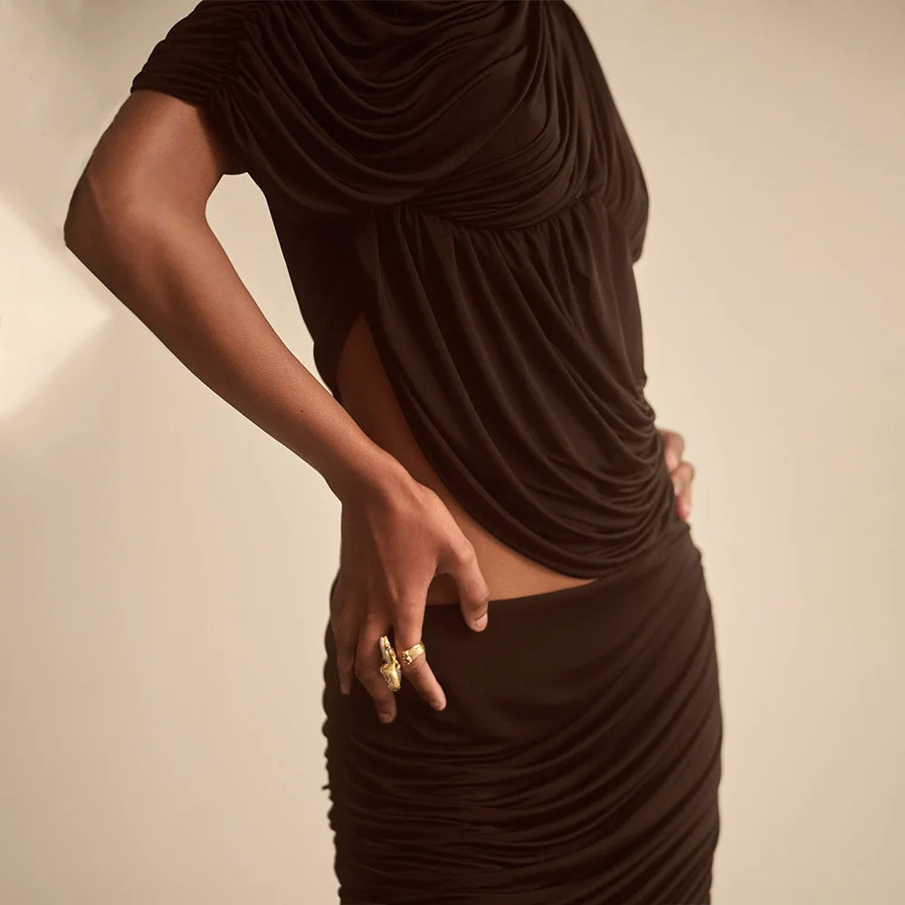 Women's Ruched Asymmetrical Sleeveless Top - Chic Summer T-Shirt
