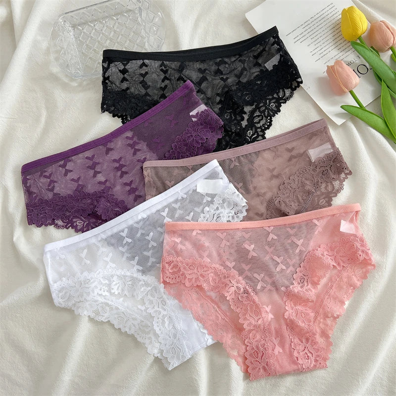 Women's Lace Panties Set - 5 Pack Floral Hollow Out Briefs (S-XL)