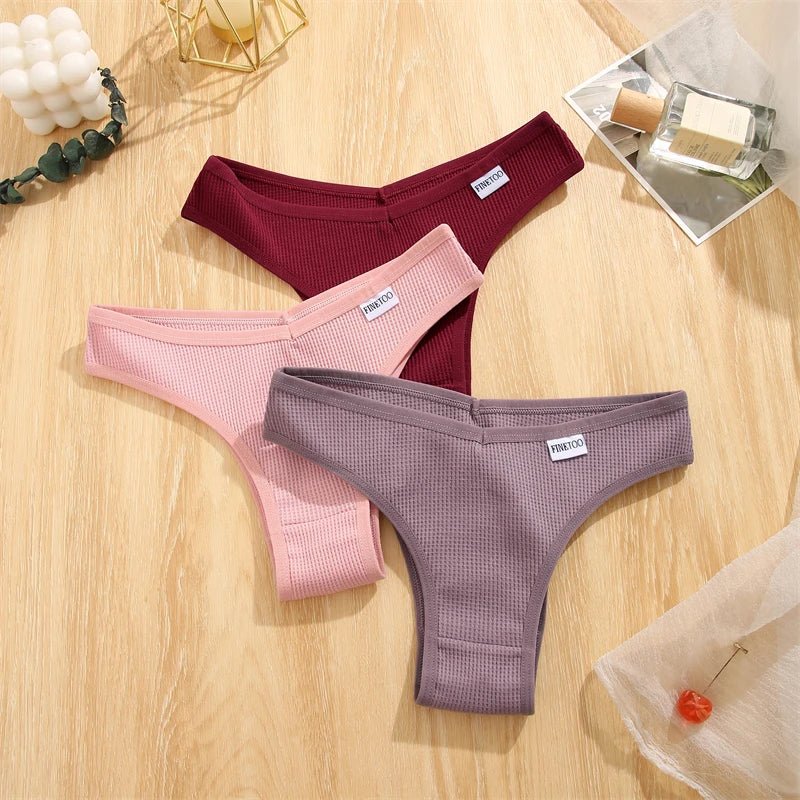 Women's 4Pcs Cotton Breathable Underwear Panties Low-Waist Waffle G-string Stretch Briefs Soft Lingerie