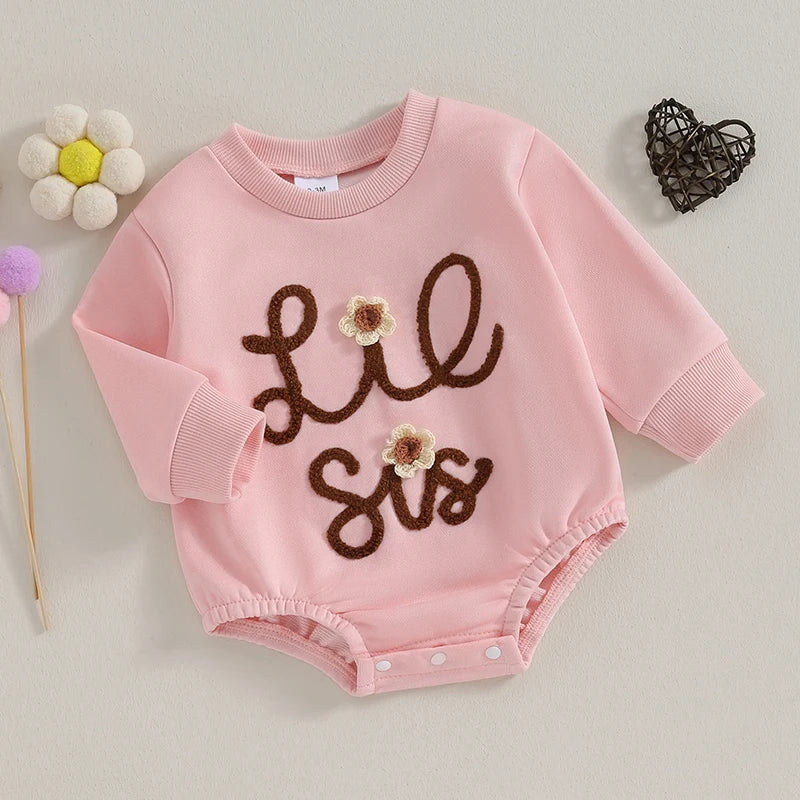 0-4Y Baby Girls Sweatshirt/Romper Letter Embroidery Long Sleeve Lovely Jumpsuits