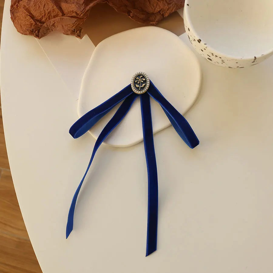 Anime Style Velvet Bow Pearl Brooch - Sweet Academic Pin for Girls
