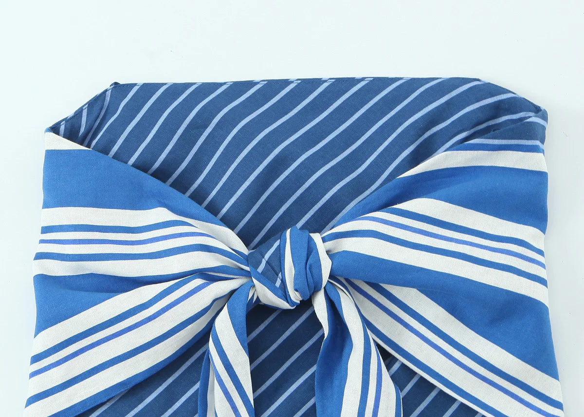 Women's Linen Striped Strapless Top - Slim Fit Summer Bandeau
