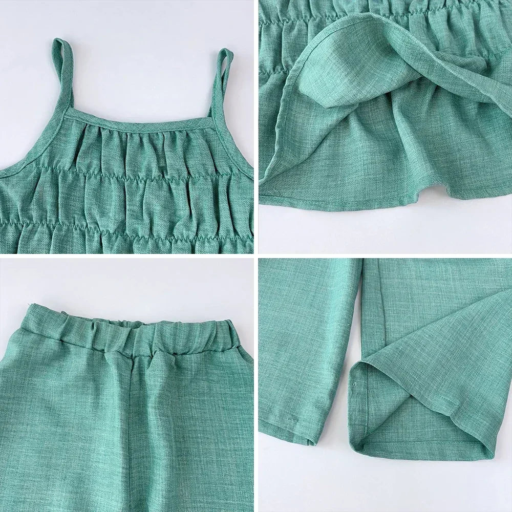 Girl's 3-7 Years Old Pleated Camisole and Wide Leg Pants Outfit