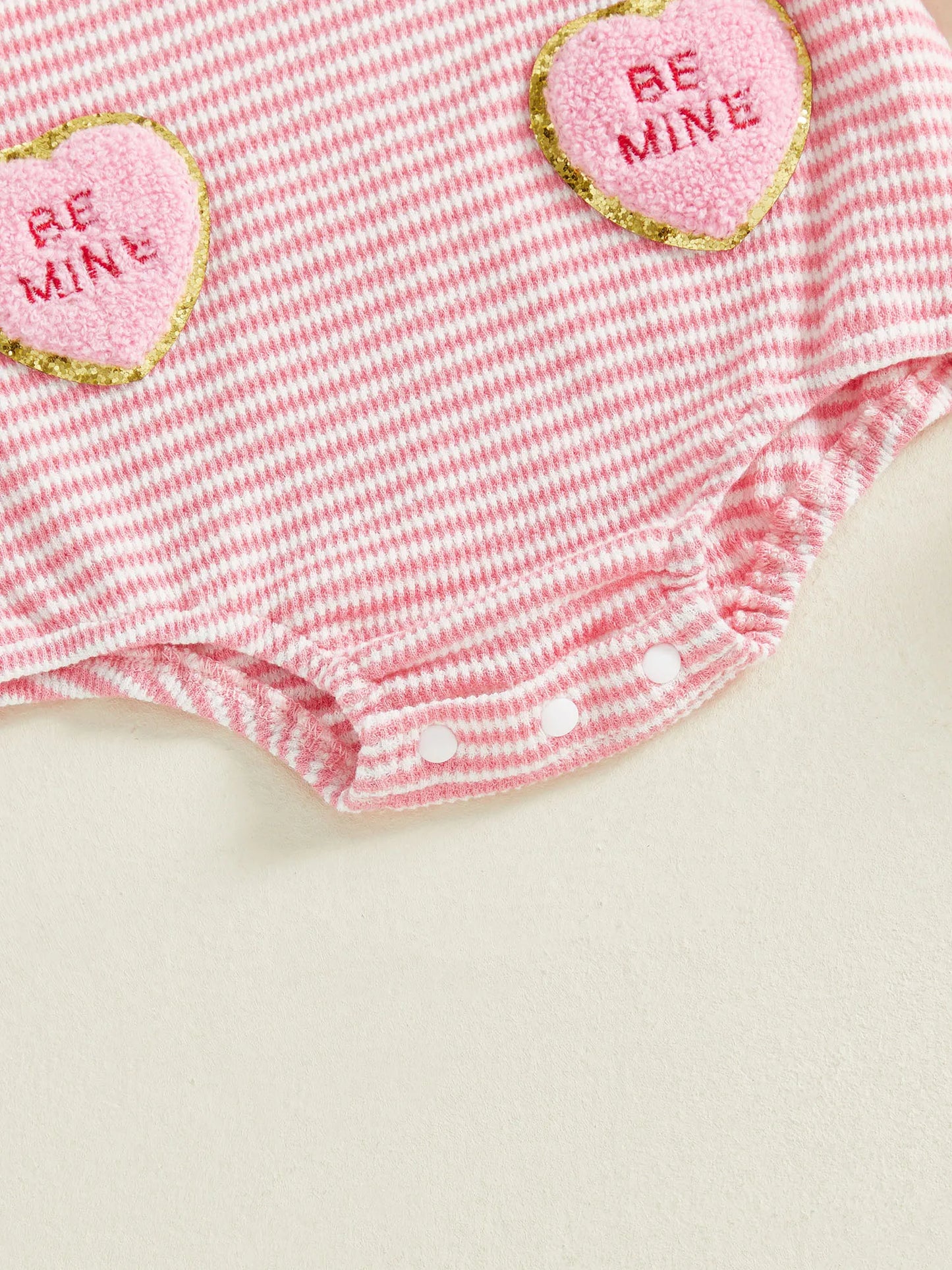 Baby Valentine's Day Romper Set - Striped Heart Embroidery with Headband