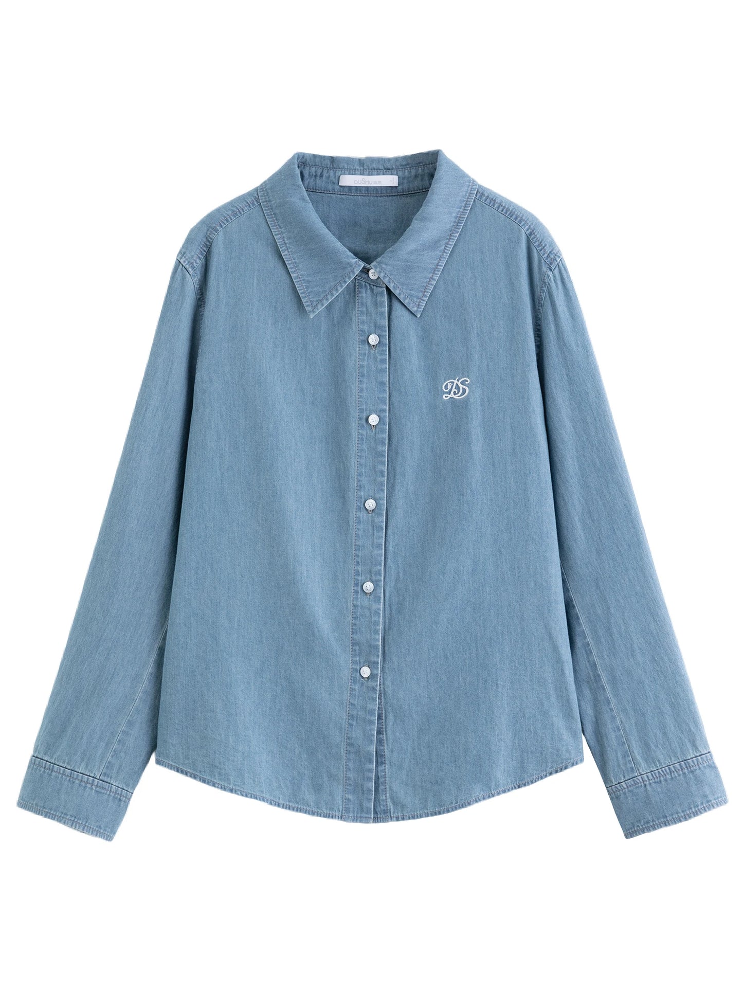 Women's Plus Size Double Collar Denim Shirt - French Style Autumn Top