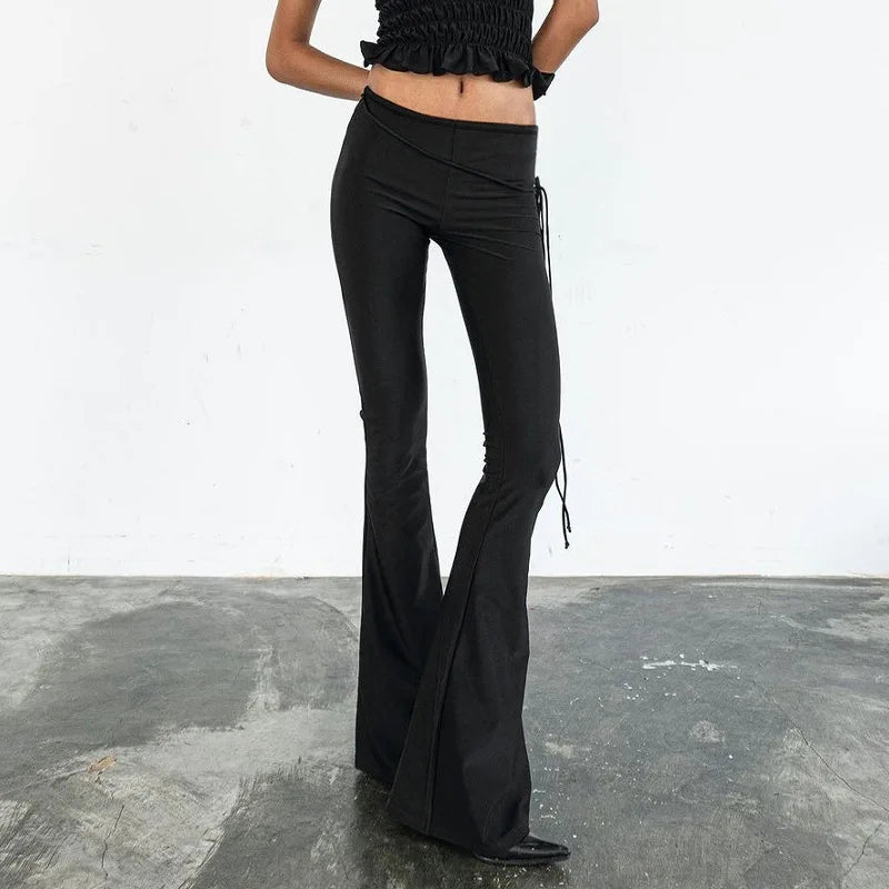 Women's Summer Flared Pants Rave Festival Outfits Slim Fit Low Rise Trousers