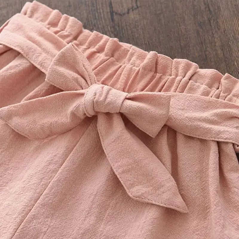 Girls Summer Feather Outfit Set - Sleeveless Top & Bandage Shorts