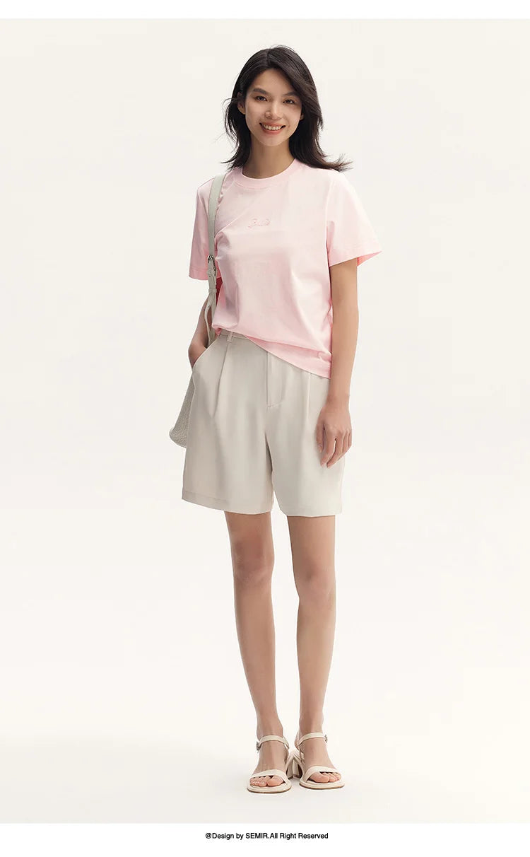 Women's Pure Cotton Short Sleeve T-Shirt - Simple Lettering Design