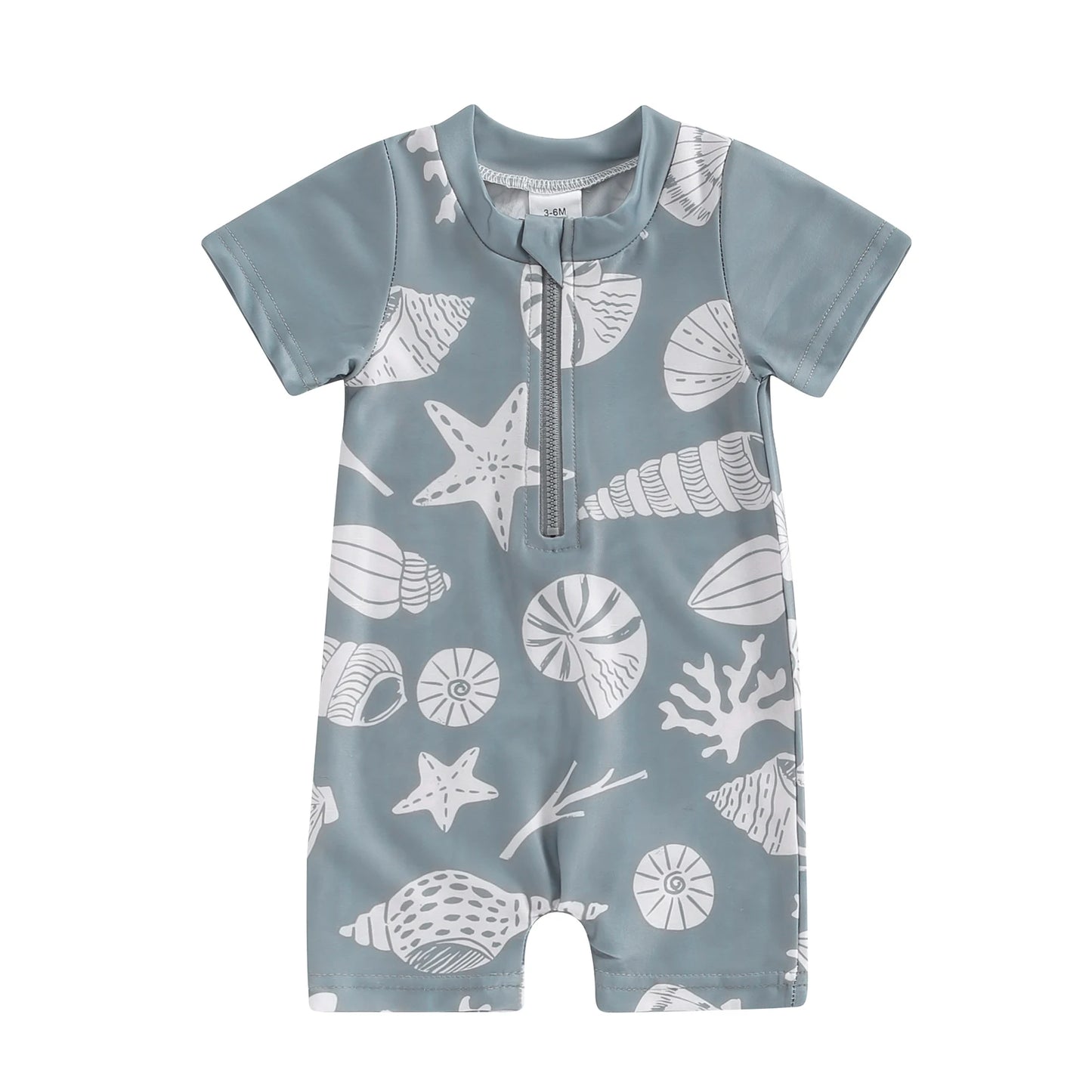 0-3Y Infant Baby Boys Summer Swimwear Cute Sea Element Prints Zipper Short Sleeve Swimsuit Beachwear