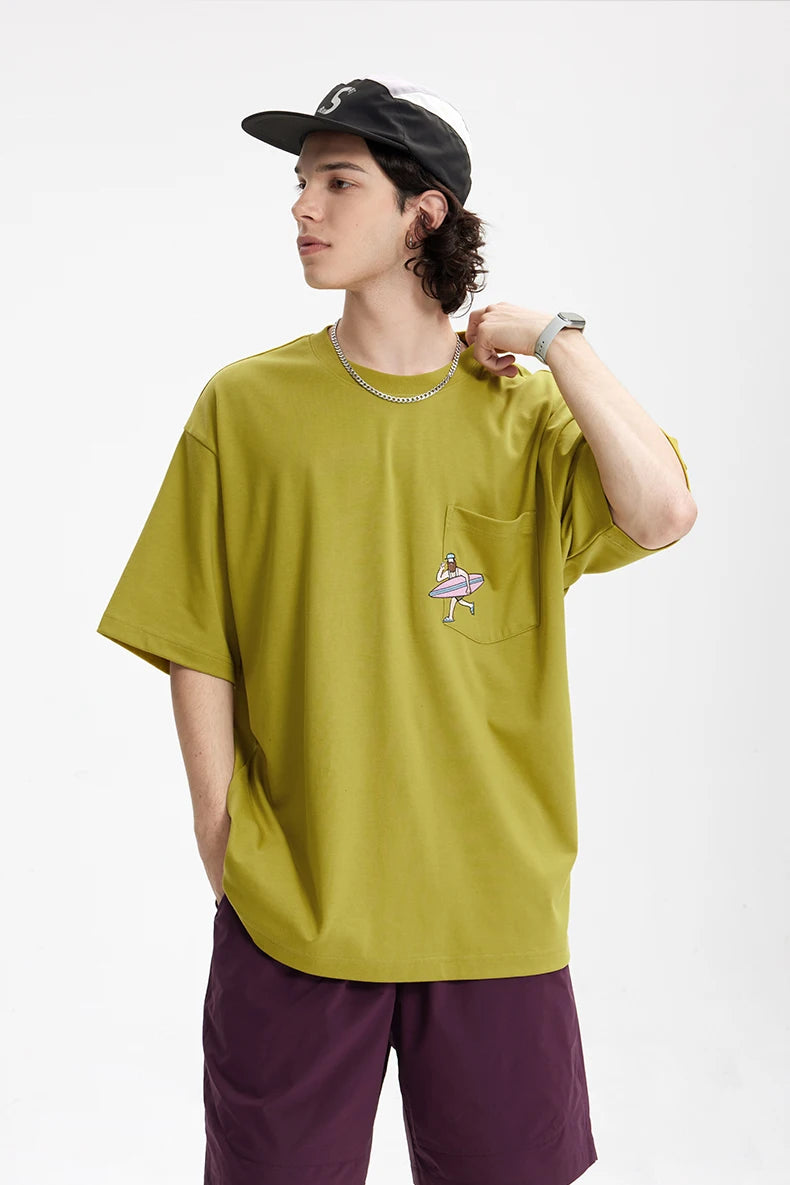 Unisex Sports Embroidered Pocket Tech Fabric Cool Touch Quick-Dry Short Sleeve T-Shirt