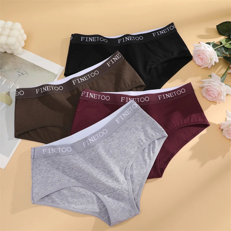 Women's 3Pcs Cotton Breathable Underwear Letter Belt Low Waist Briefs Stretch Comfortable Lingerie