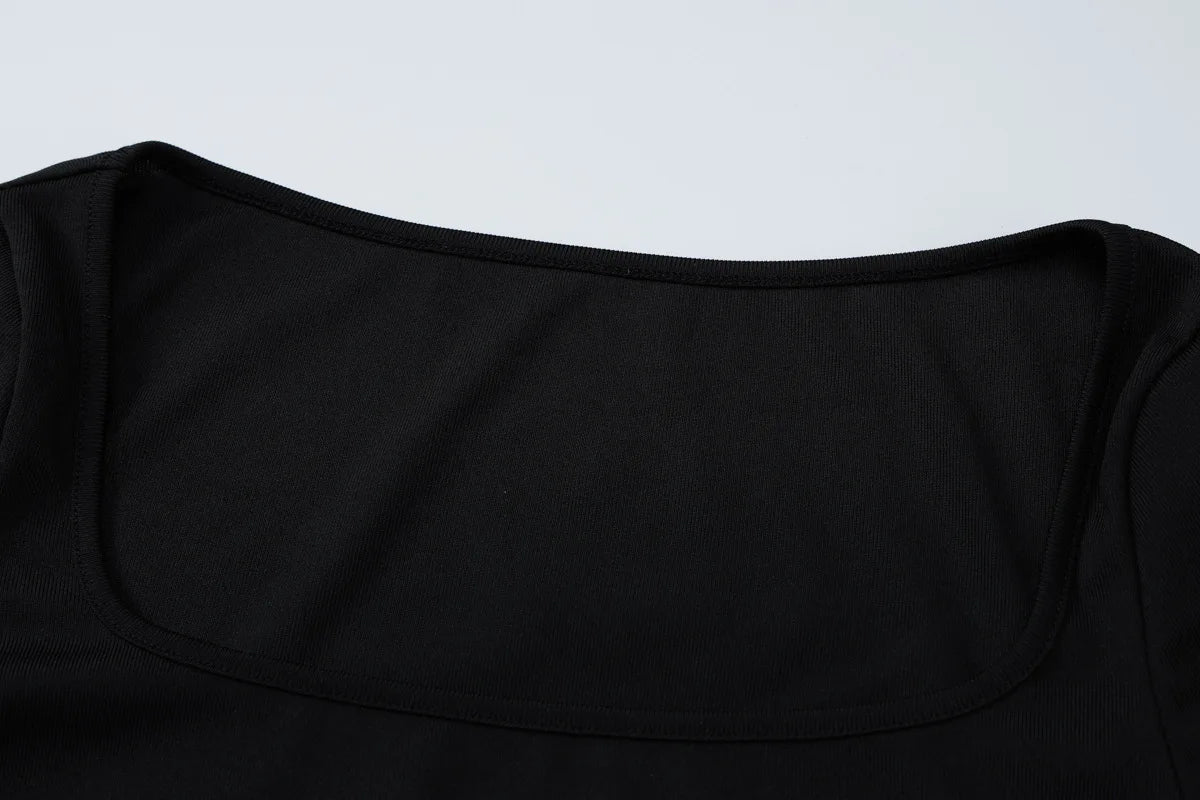 Women's Square Collar Long Sleeve Solid Basic Top