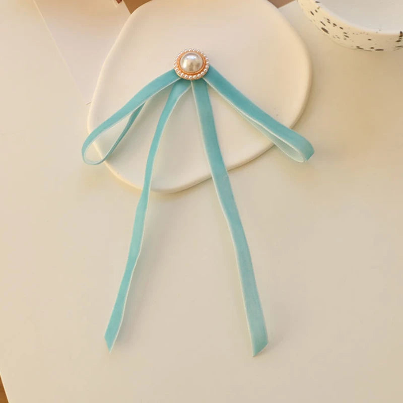 Anime Style Velvet Bow Pearl Brooch - Sweet Academic Pin for Girls