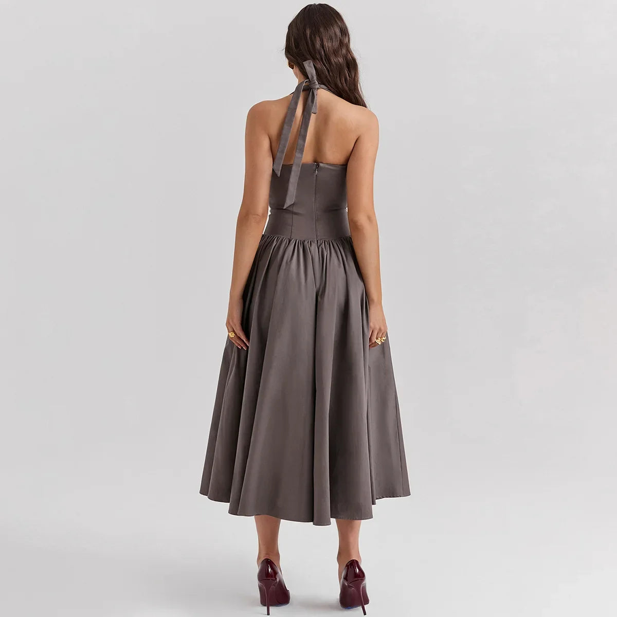 Women's Fit and Flare Halter  Bodycon Party Long Casual Dress