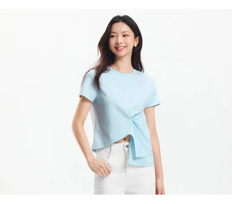 Women's Cropped Cotton T-Shirt - Split Hem Relaxed Fit Summer Top