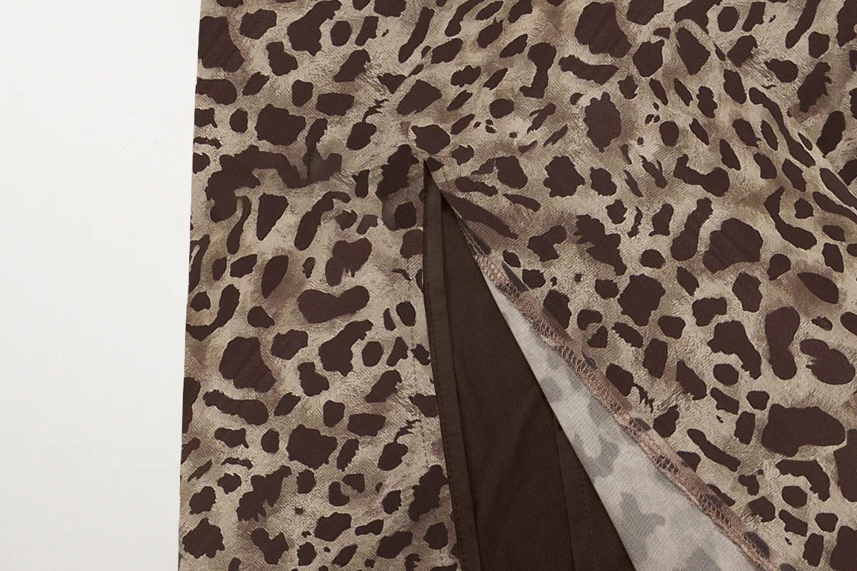 Women's Vintage Leopard Print Straps Long Slip Backless Dress