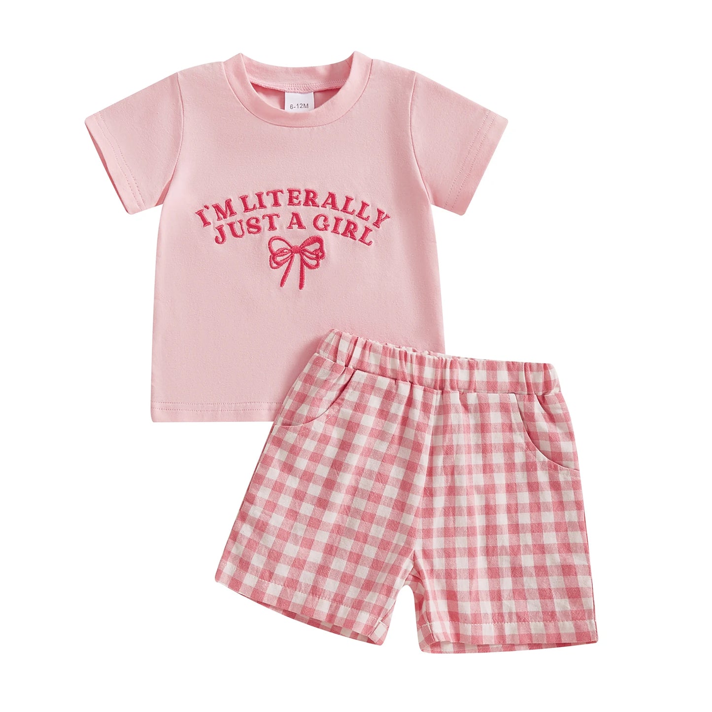 0-4Y Kids Girls Summer Clothes Sets 2pcs Outfits Short Sleeve Letter Bow Embroidery T Shirts Plaid Shorts Sets