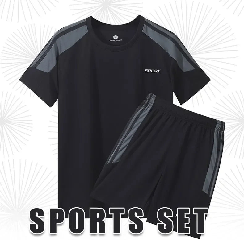 Men's Gym Suit Running Dry Fit Sports Jersey Basketball Breathable Short Sleeve Outdoor Football 2pcs Set