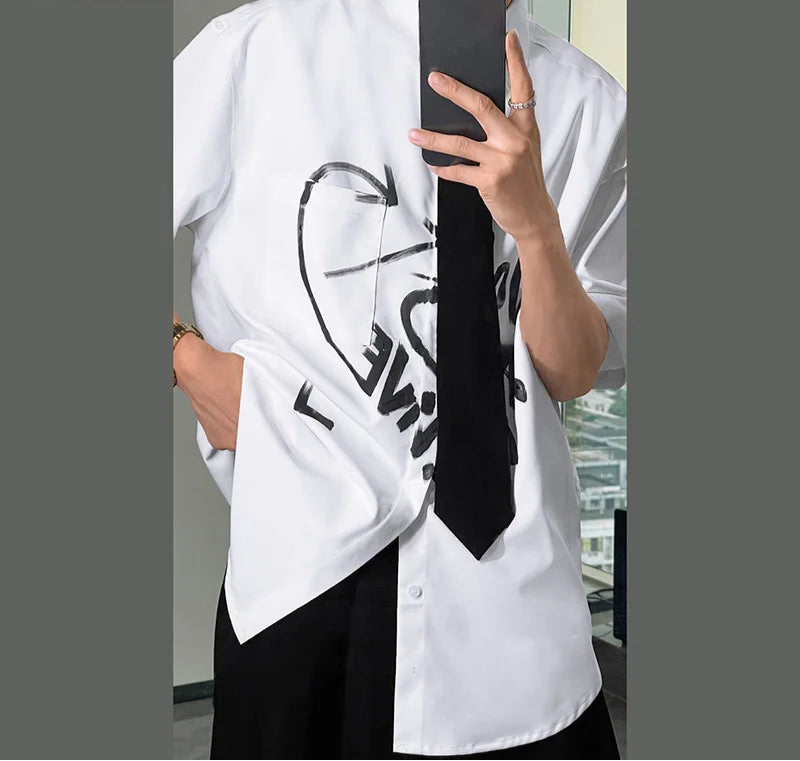 Men's Graffiti Printed Design Short Sleeved Shirt