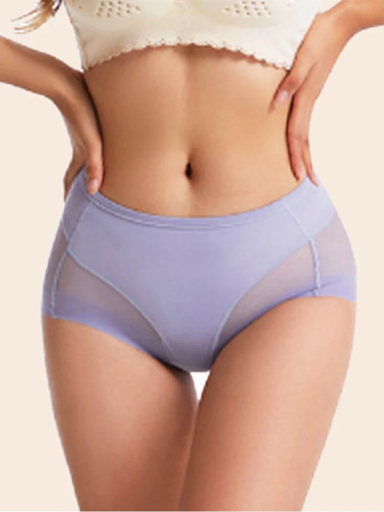 Mesh Hollow Out Underwear - Women Mid Waist Plus Size Panties Tight Waistband and Lifting Buttocks Briefs
