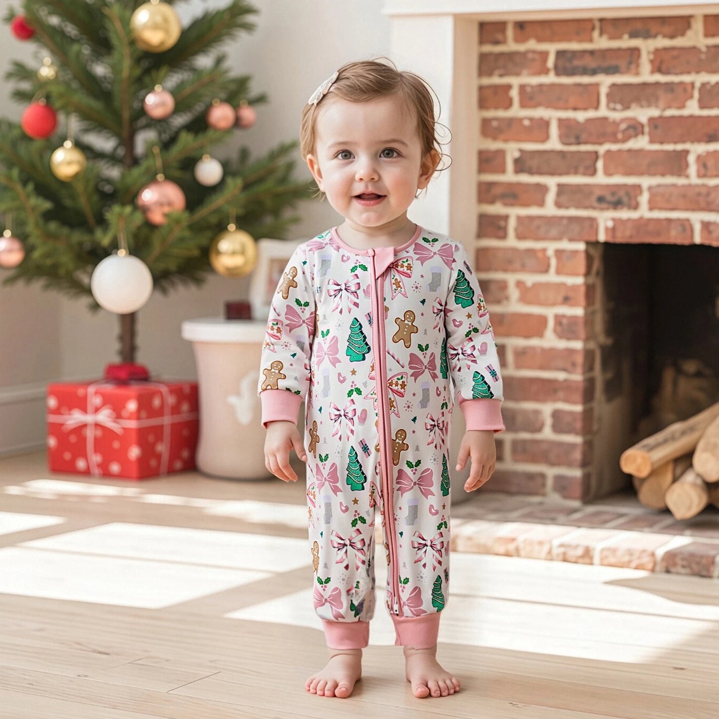 Baby Christmas Romper - Xmas Print Zipper Jumpsuit