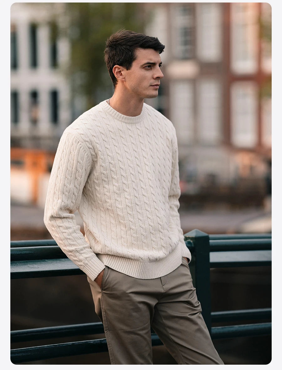 Men's Autumn Winter Oversized Cable Knit Long Sleeve Knitted Casual Vintage Pullover Sweater