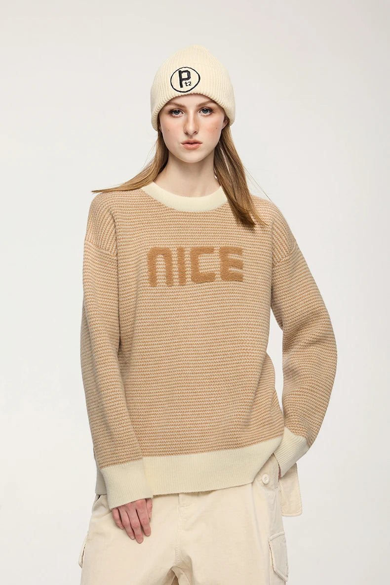 Unisex Letter Print Loose Knit Pullover Sweater