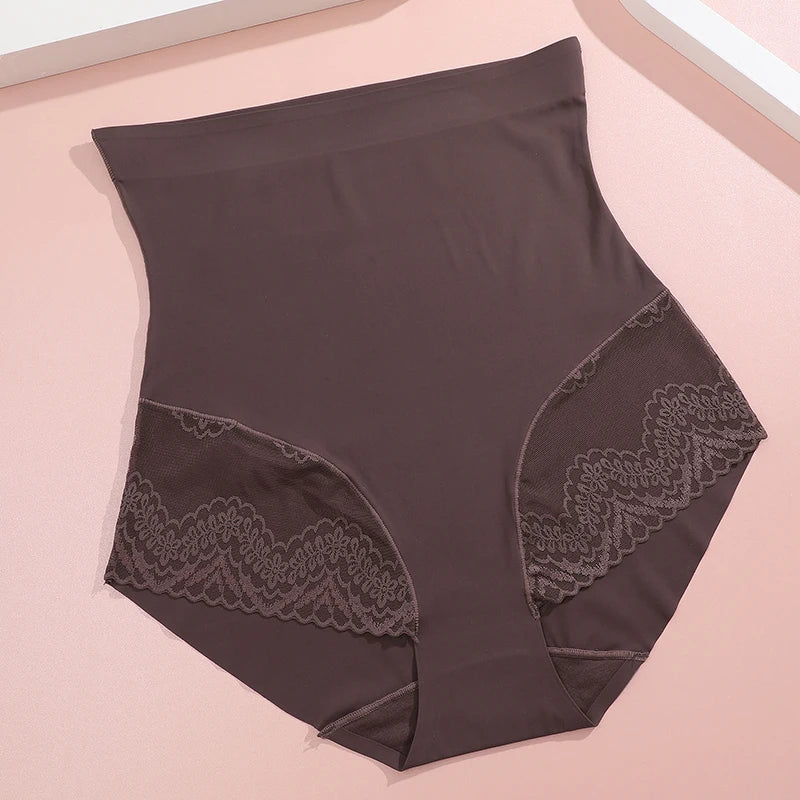 High Waist Tummy Control Panties - Women's Floral Lace Shaping Briefs (S-XXXL)
