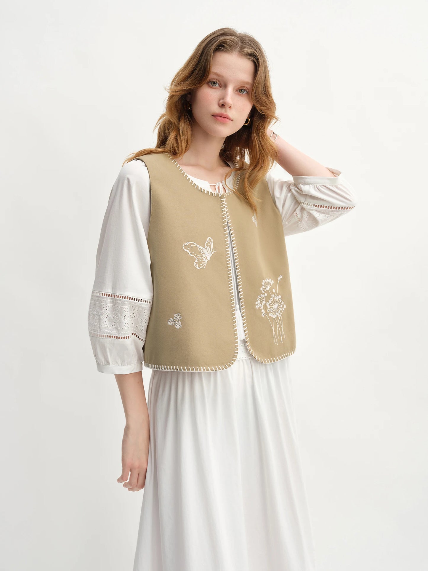 Women's Autumn Clothing Set - Long Sleeve Shirt & A-Line Skirt with V-Neck Top
