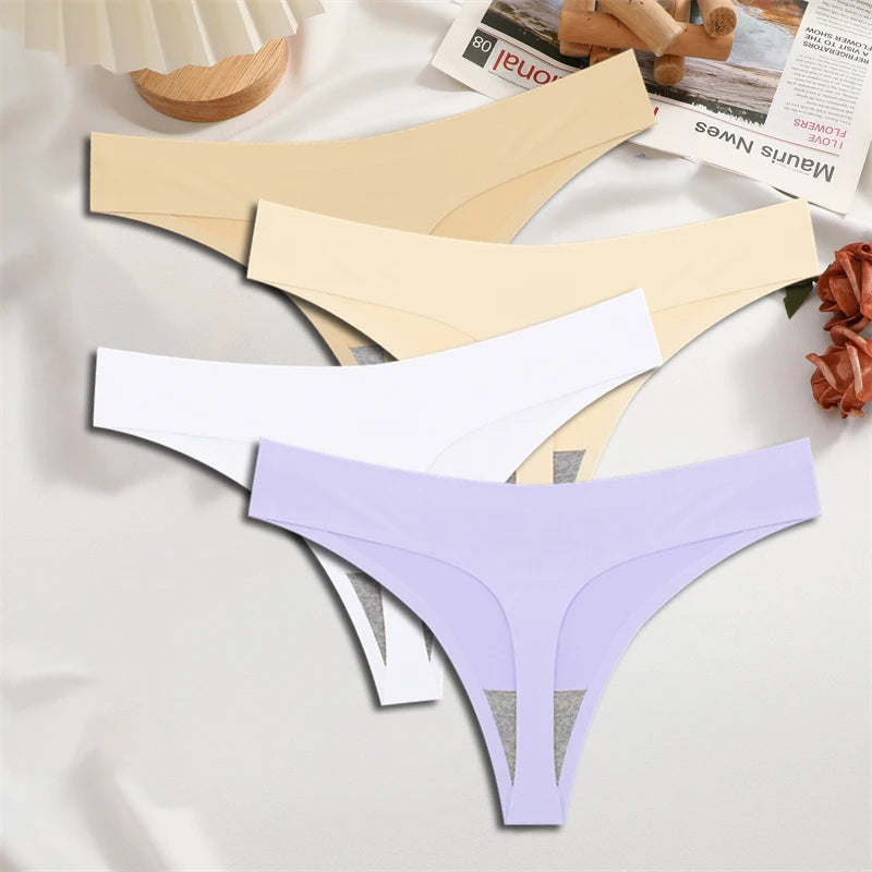 4-Pack Ice Silk Seamless Thongs - Low Waist Bikini Underwear