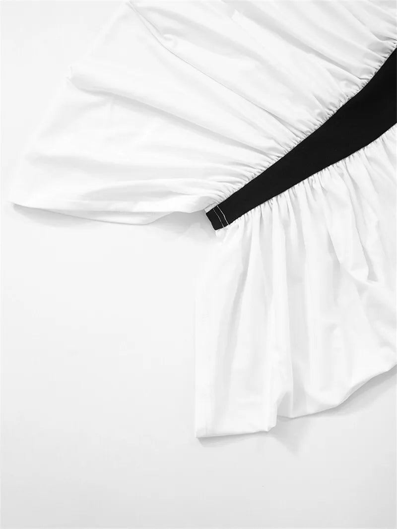 Women's Patchwork Halter Backless Midi  Contrast Color Sleeveless Pleated Long Dress