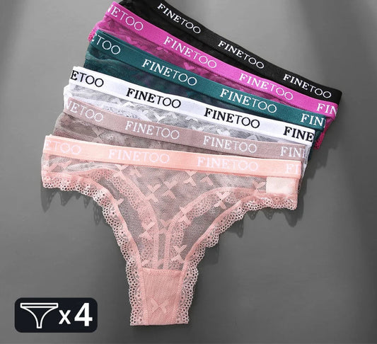 4-Pack Lace Hollow Out Thongs - Women's Floral Low-Waist Breathable Underwear