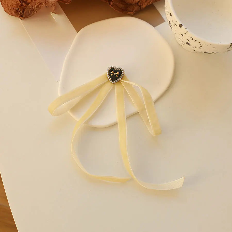 Anime Style Velvet Bow Pearl Brooch - Sweet Academic Pin for Girls