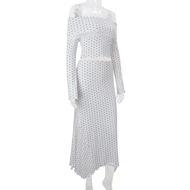 Women'Polka Dot Off Shoulder Two Piece Club Outfit Set
