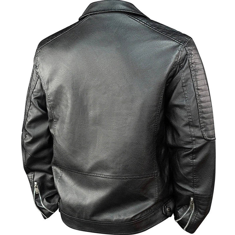 Men's Vintage PU Leather Moto Biker Jacket - Spring Autumn Casual Outerwear
