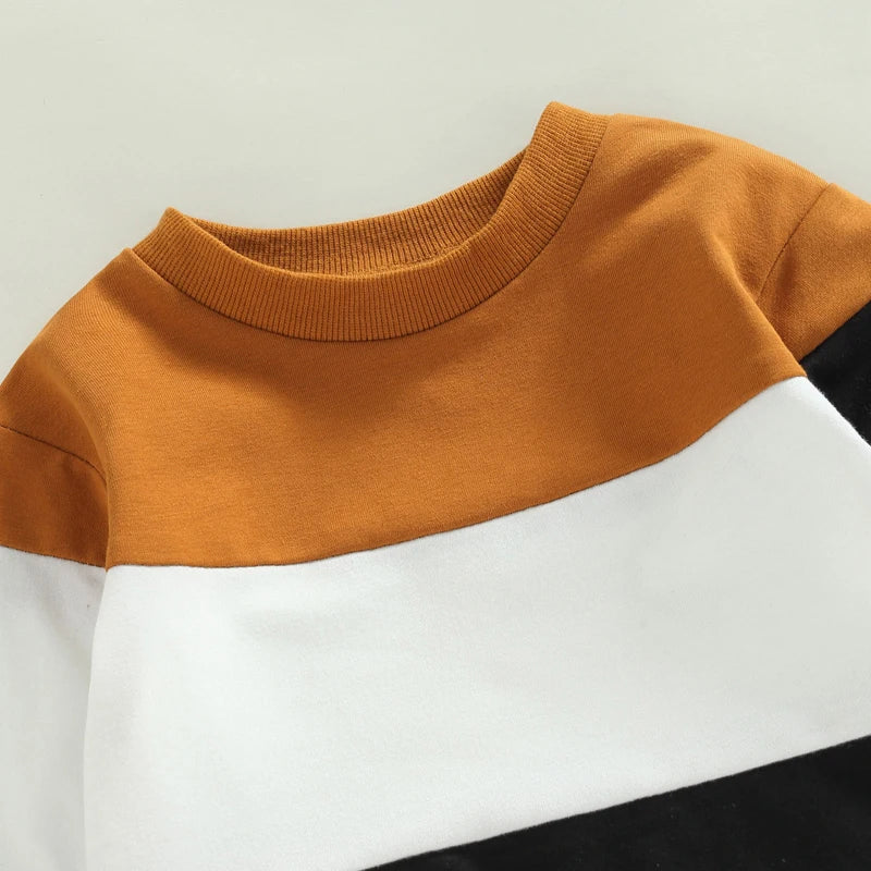 0-4Y Autumn Casual Kids Boys Clothes Sets 2pcs Patchwork Long Sleeve Pullover Sweatshirt Top Pant