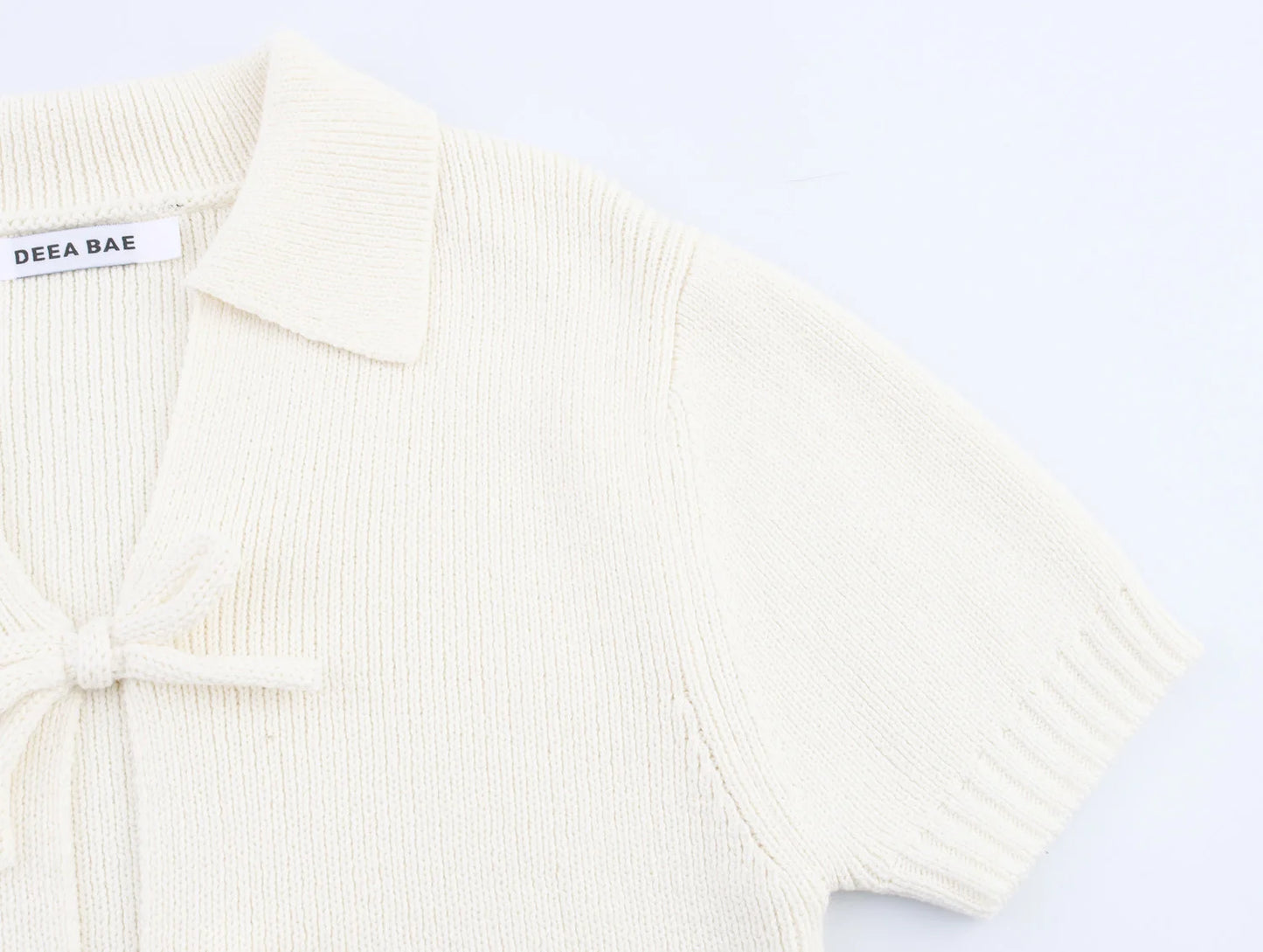 Women's Summer Bow Decoration Knitted Short Sleeved Round Neck Top T-shirt
