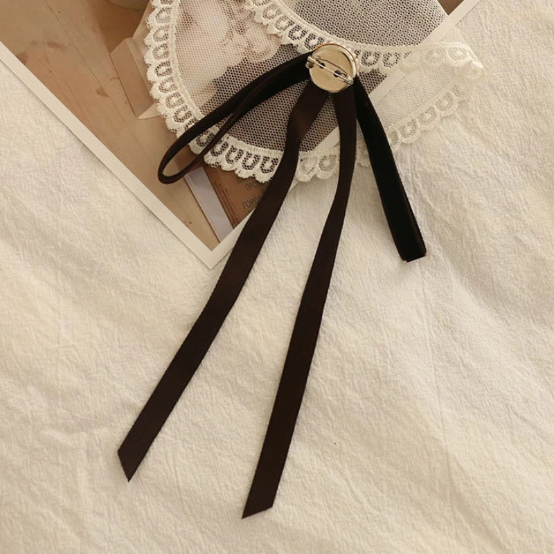 Anime Style Velvet Bow Pearl Brooch - Sweet Academic Pin for Girls