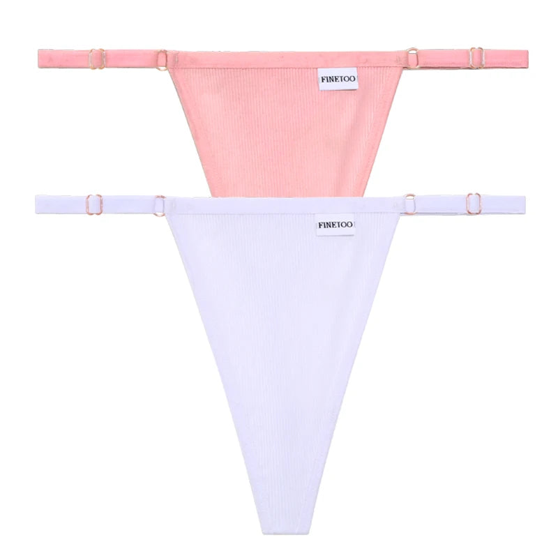 Women's 2PCS/SET Cotton Low Waist Panties Adjustable Waist Thongs Seamless G-String Underwear Lingerie