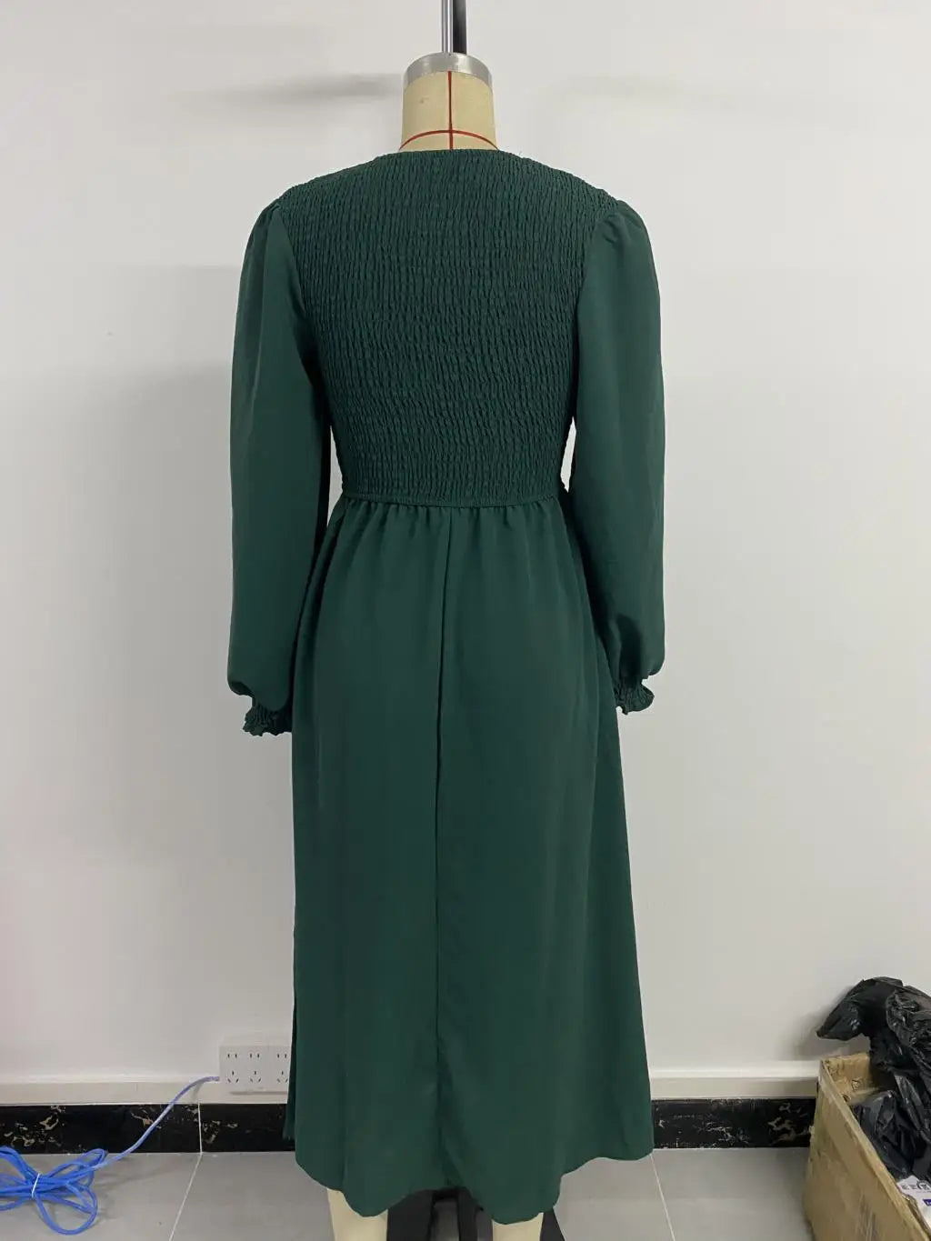 Women's Autumn Winter Elegant V-neck Lace Mid-Length High Waist Dress