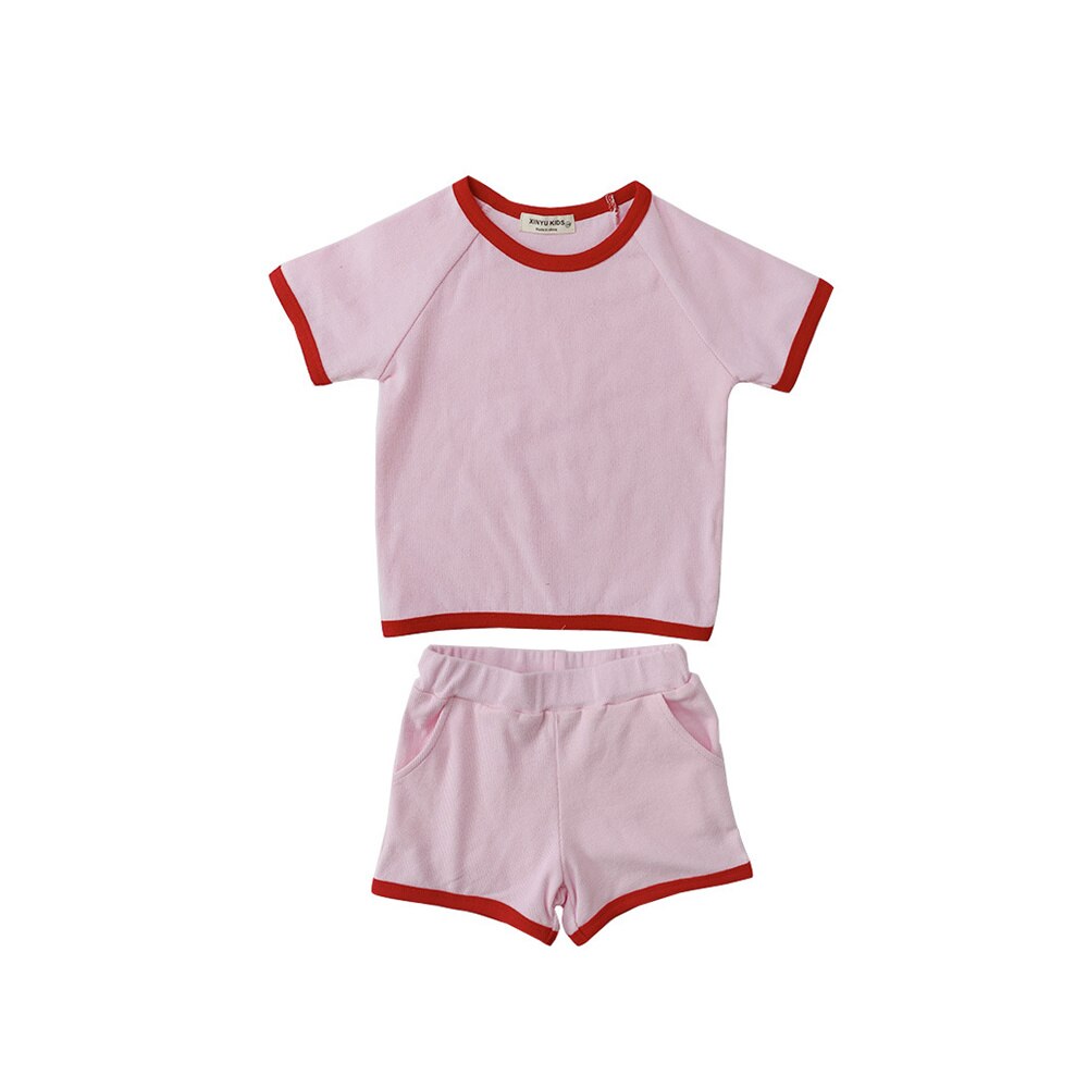 Baby's Ribbed Short Sleeve T-shirts and Shorts 2Pcs Outfits Set