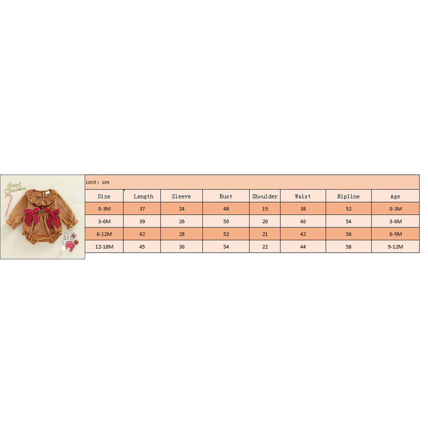 Baby Girls Christmas Romper - Plush Gingerbread Costume with Bow Detail