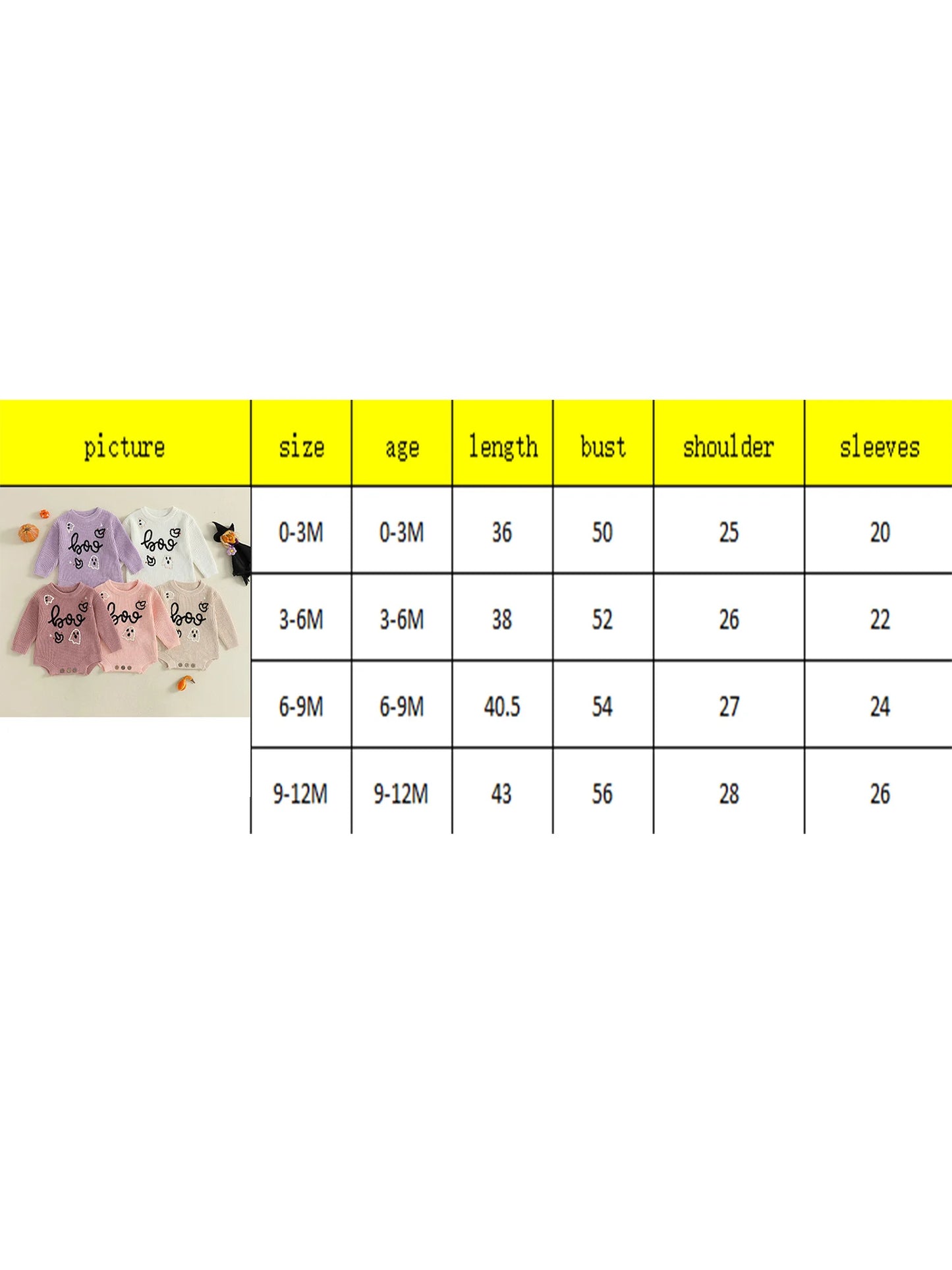Newborn Baby Halloween Sweater Romper - Ghost Letter Embroidered Long Sleeve Jumpsuit