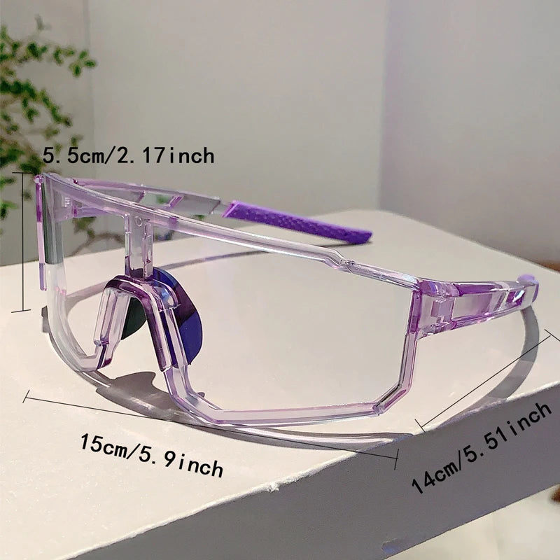Unisex Photochromic Goggle Wrapped Round Sports Futuristic Oversized Anti-UV Cycling Sunglasses
