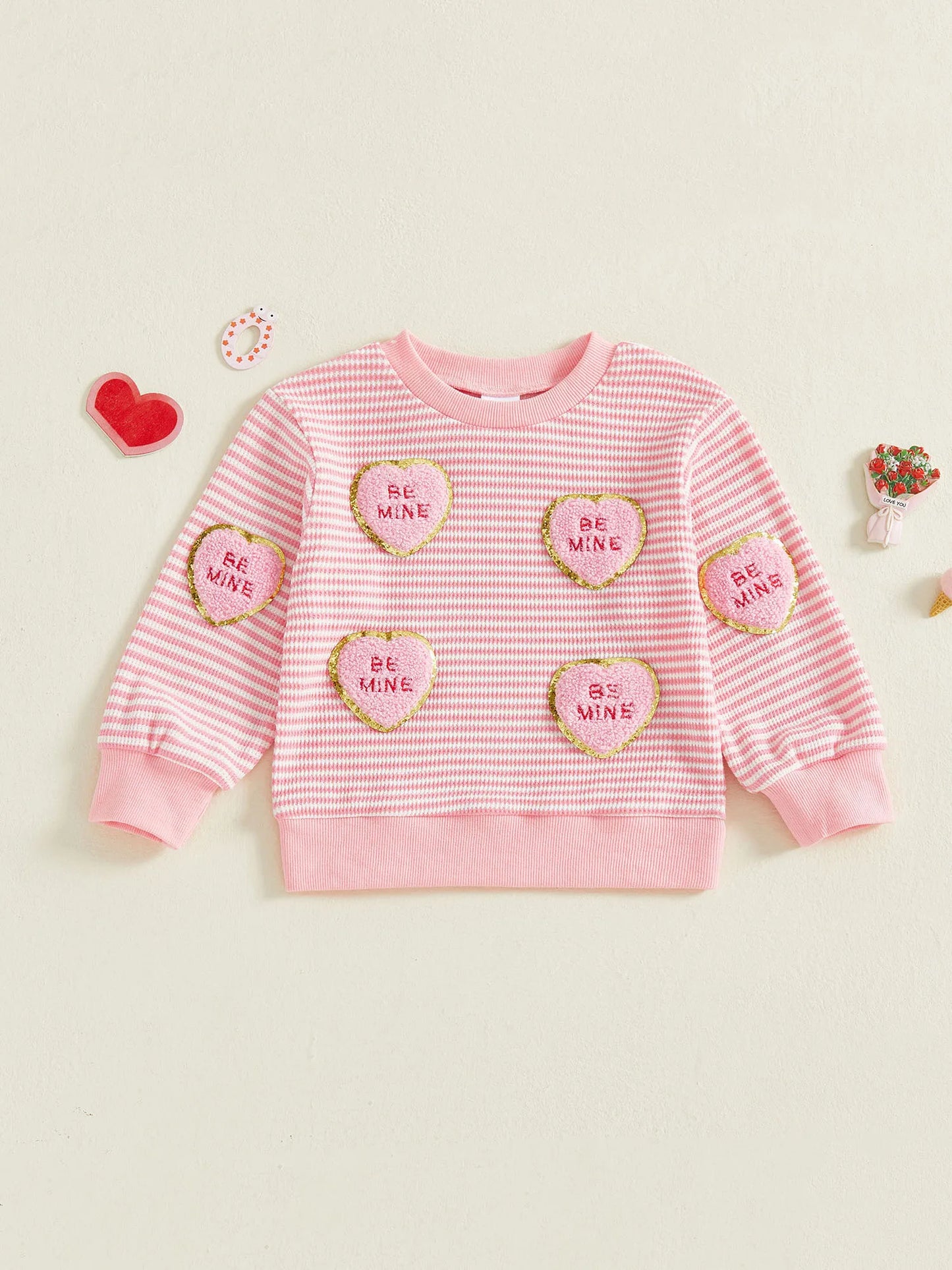 Toddler Girls Valentine's Day Sweatshirt with Heart Embroidery (0-4Y)