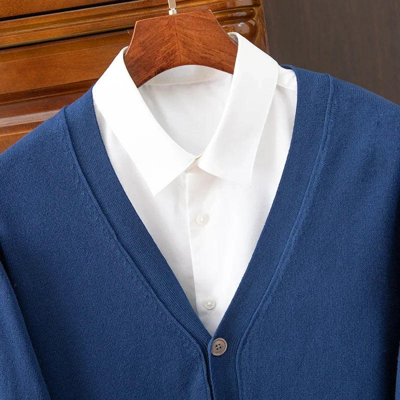 Men's V-Neck Cardigan Sweater - Business Casual Solid Color