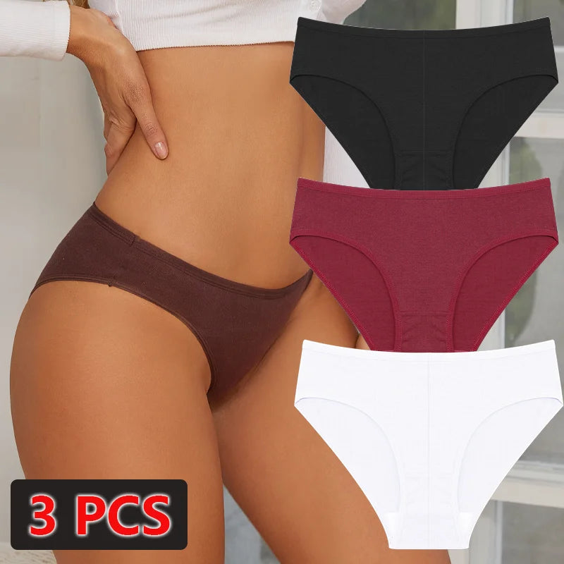 3-Pack Cotton Low-Waist Briefs for Women - Comfortable Breathable Underwear